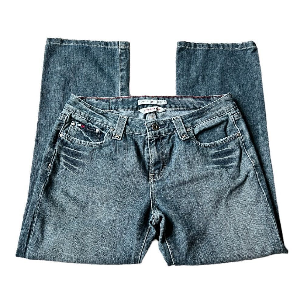 Tommy Hilfiger Medium Wash Low‎ Rise Flare Jeans Size 8. Five pocket style.